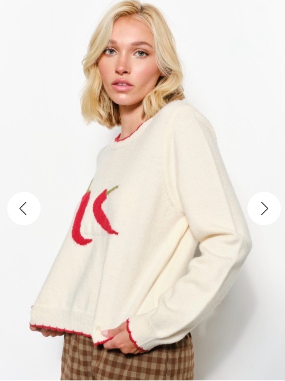 NWT Pretty Garbage Cream Knit Sweater with Red Chili - Picture 3 of 4